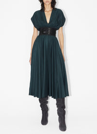 Robe ceinturée en jacquard soie - Vert foncé
