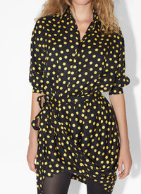 Jupe nouée à pois confettis en soie - Nuit & Jaune