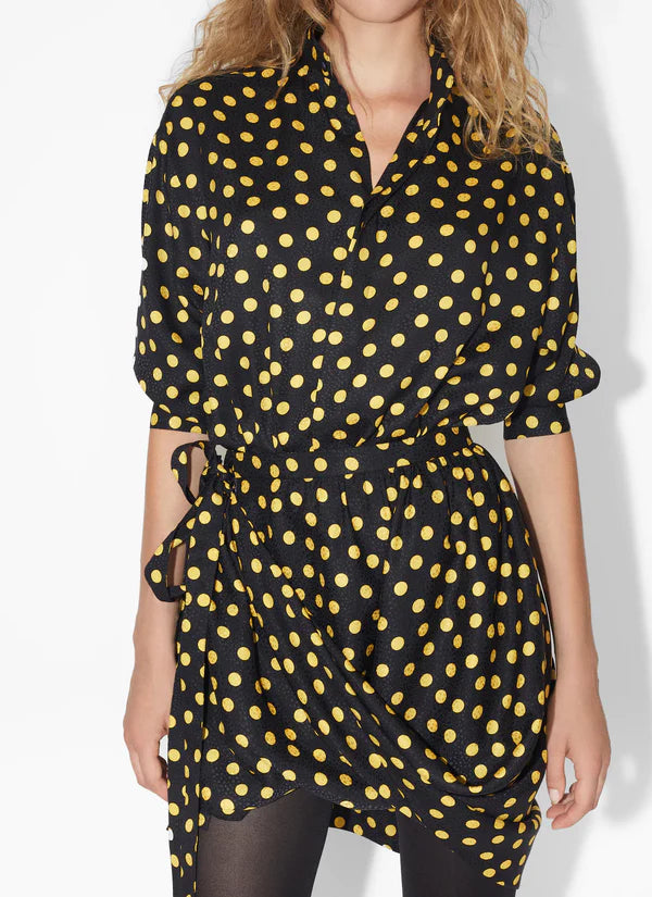 Jupe nouée à pois confettis en soie - Nuit & Jaune
