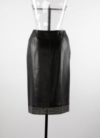Jupe droite zip en cuir - Noir