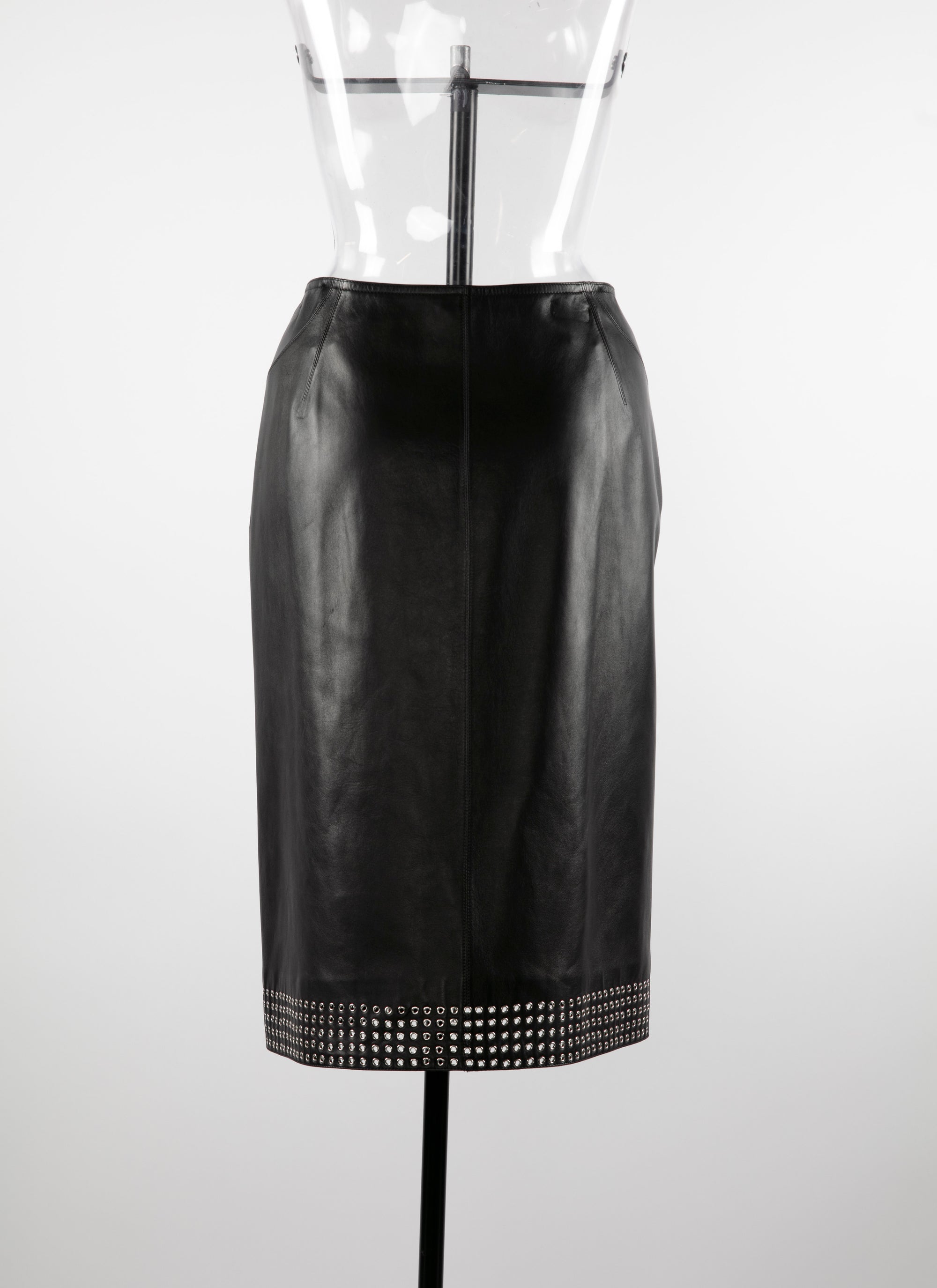 Jupe droite zip en cuir - Noir
