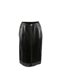 Jupe droite zip en cuir - Noir