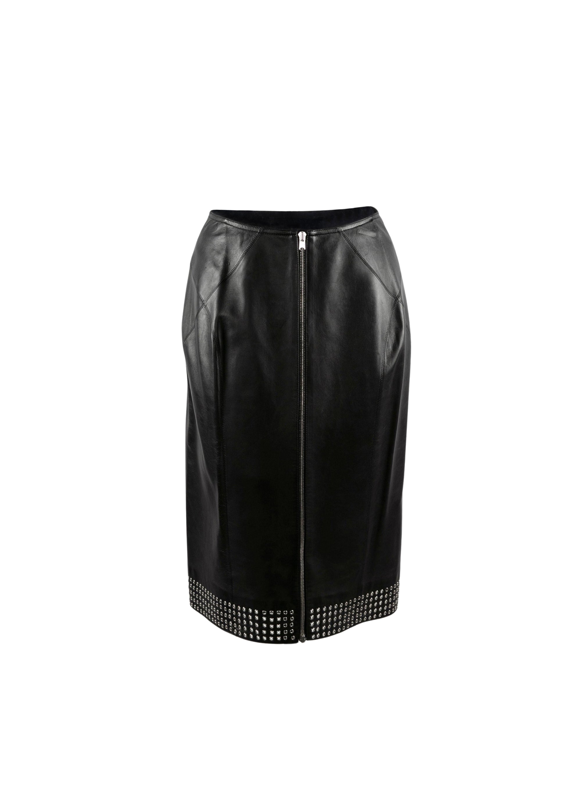 Jupe droite zip en cuir - Noir