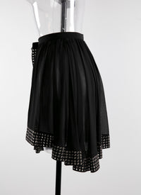 Perforated silk asymmetric short skirt - Black & Silver