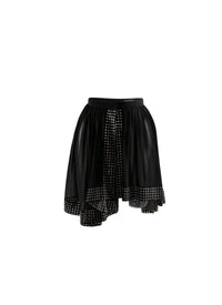 Perforated silk asymmetric short skirt - Black & Silver