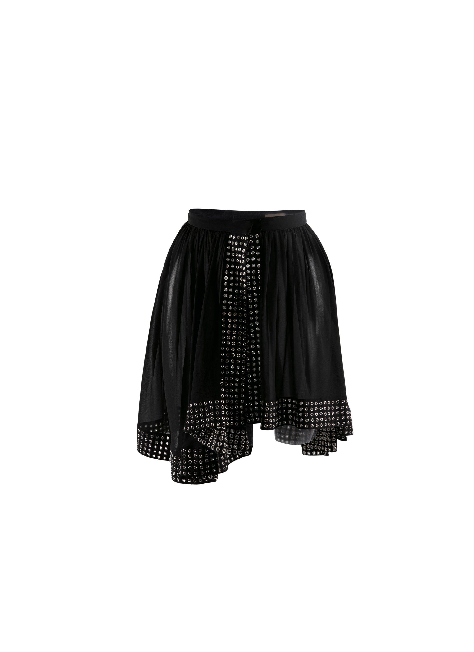 Perforated silk asymmetric short skirt - Black & Silver