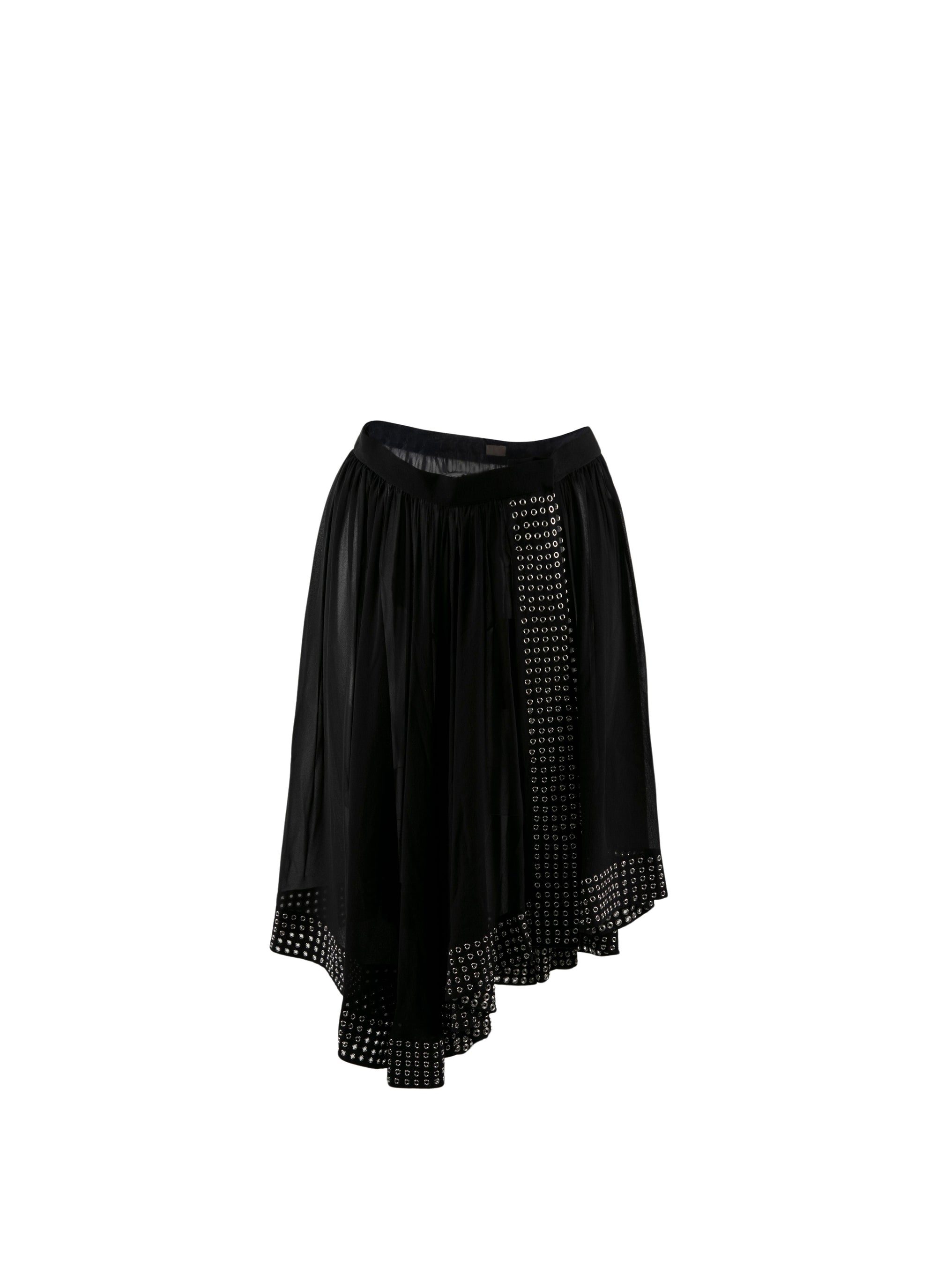 Jupe regular perforée en soie - Noir & Argent