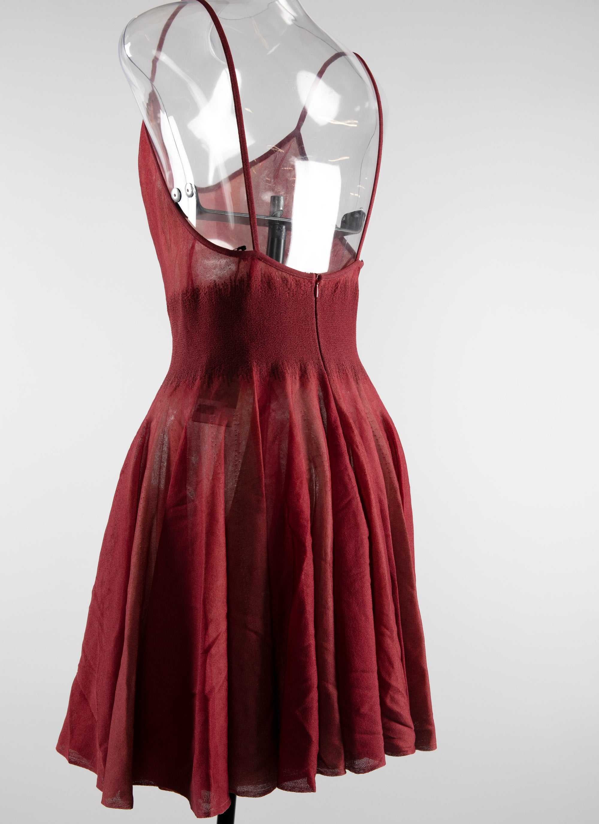 Long velvet dress with sheer details - Red & White