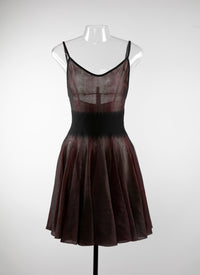 Long velvet dress with sheer details - Red & White
