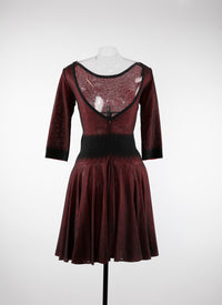 Velvet maxi dress with sheer sleeves - Black & Red