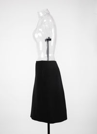 Jupe droite en gabardine de laine - Noir