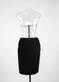 Jupe droite en gabardine de laine - Noir