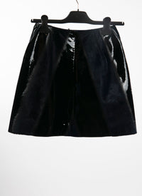 Mini jupe droite en cuir unie - Rouge & Blanc