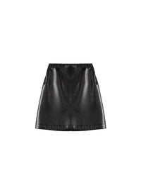 Jupe courte drapée en cuir - Noir