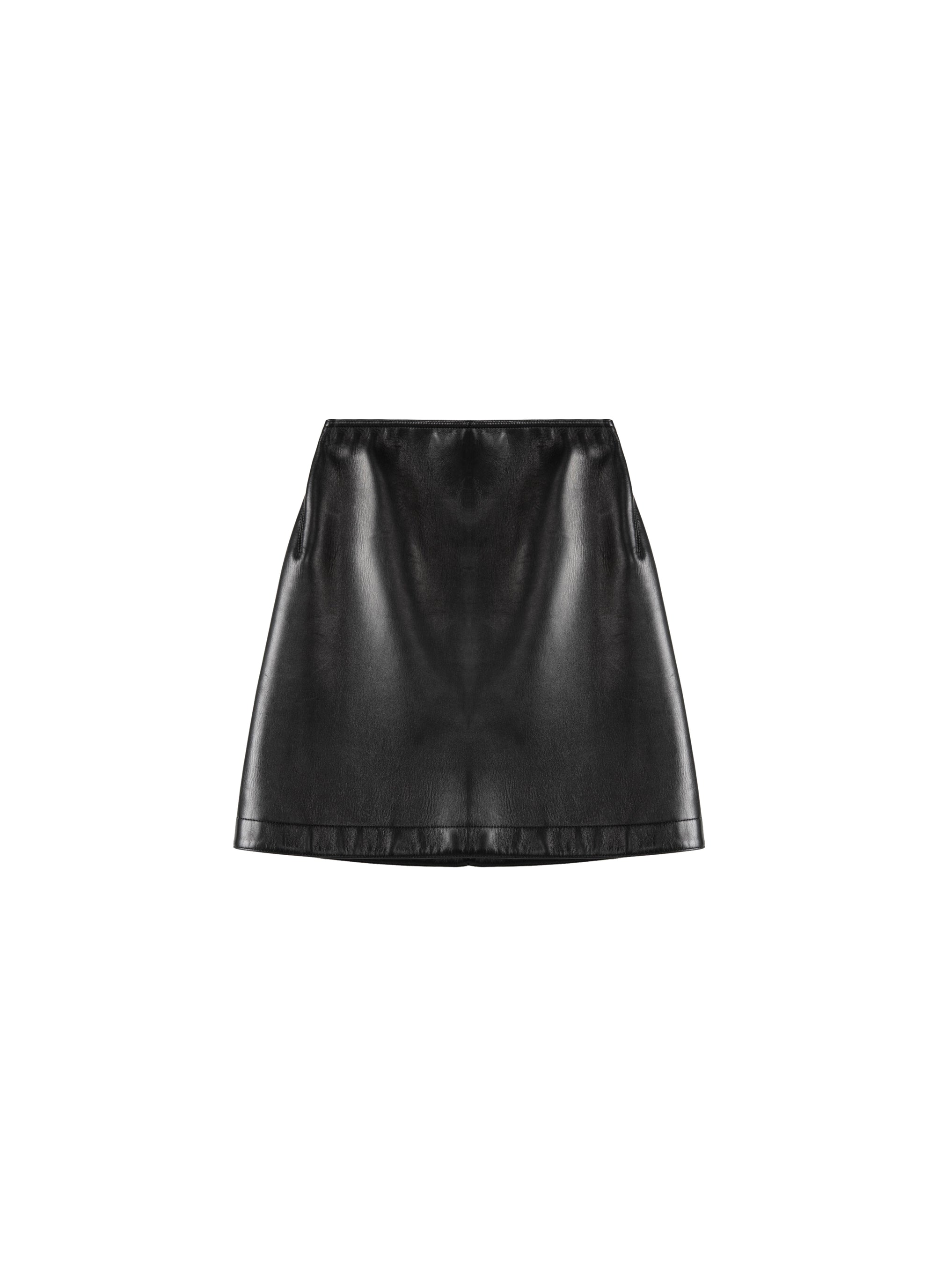 Jupe courte drapée en cuir - Noir