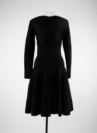 Robe velours avec finitions côtelées - Noir