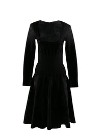 Robe velours avec finitions côtelées - Noir