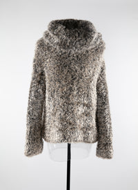 Pull manches longues fausse fourrure à capuche en laine - Nude & Blanc