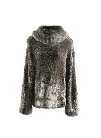 Pull manches longues fausse fourrure à capuche en laine - Nude & Blanc