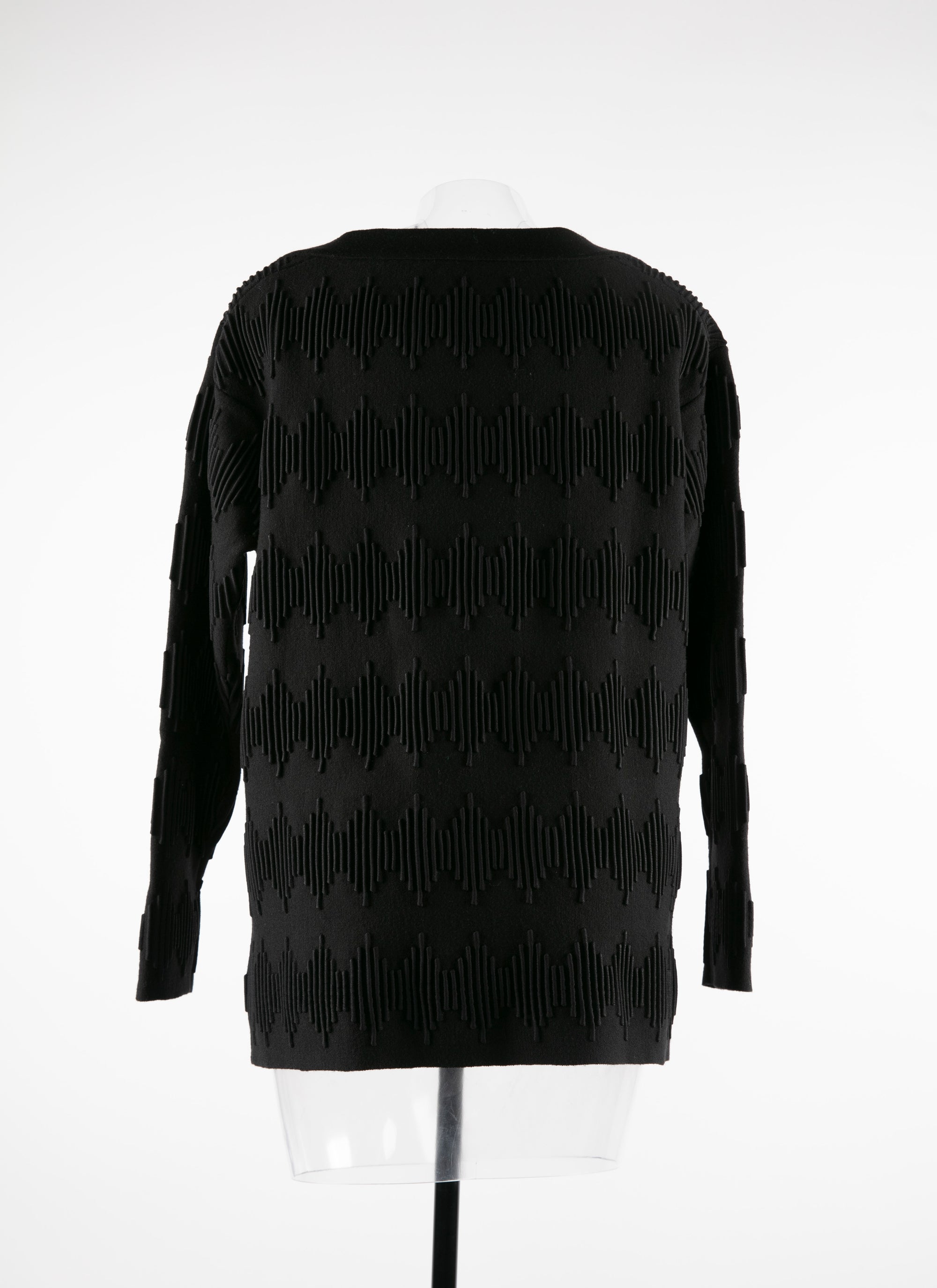 Pull manches longues à motif embossé losange en laine - Noir & Noir