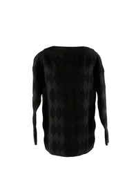 Pull manches longues à motif embossé losange en laine - Noir & Noir