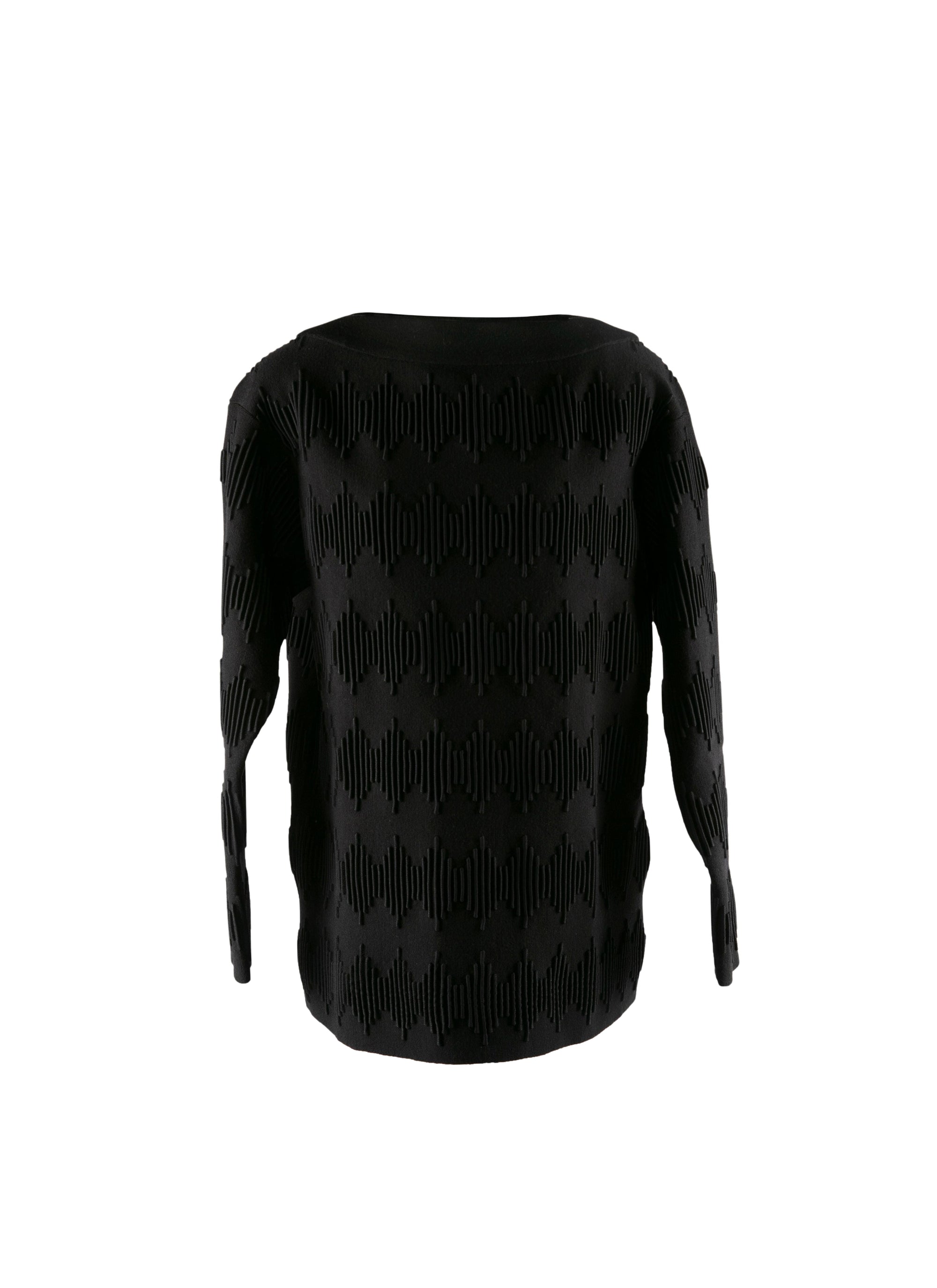 Pull manches longues à motif embossé losange en laine - Noir & Noir