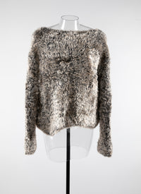Pull douillet à texture peluche - Nude & Blanc