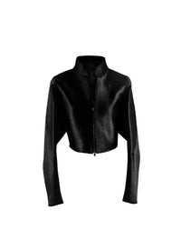 Bolero à manches longues en cuir - Noir