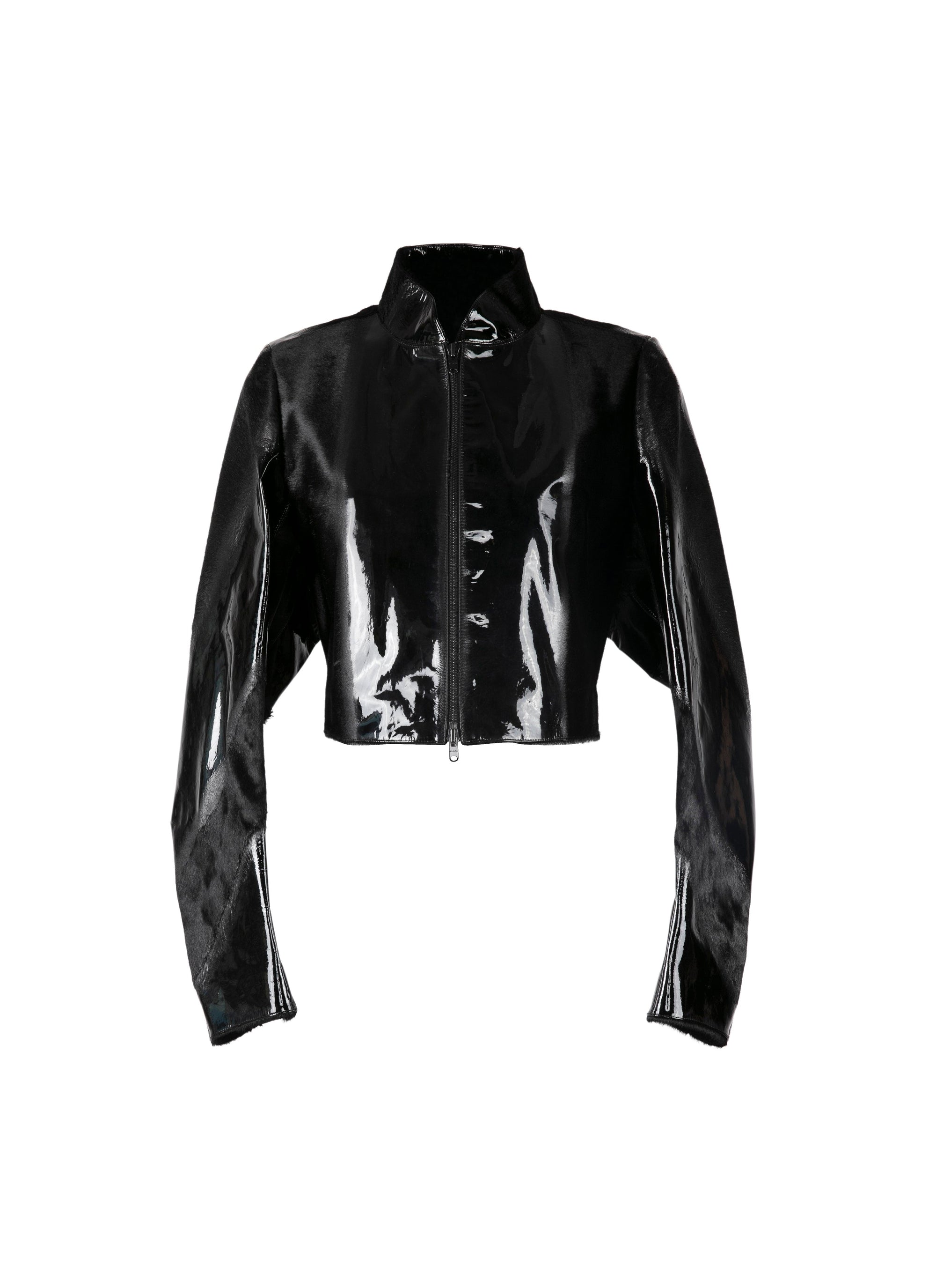 Veste à manches longues en cuir vernis - Noir
