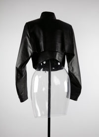 Long-sleeved leather bolero with stand-up collar - Black intense