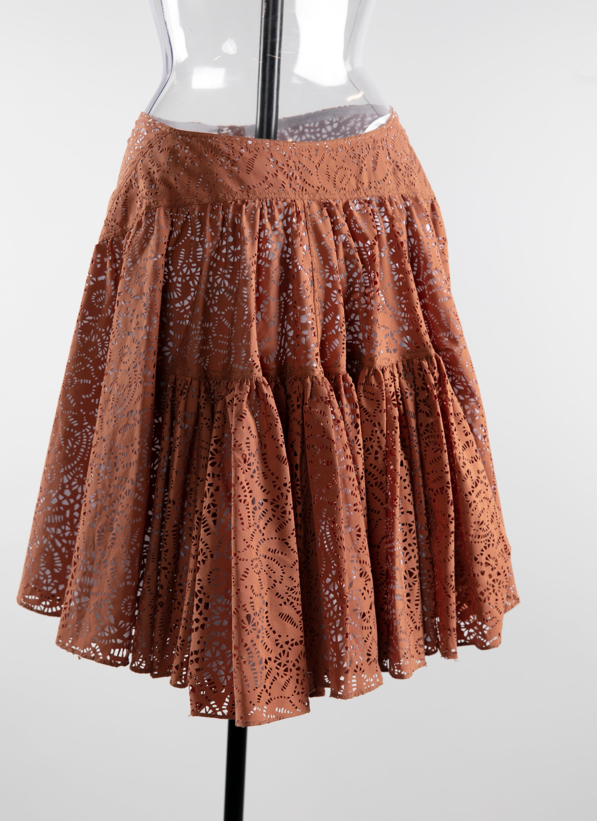 Jupe boutonnée ajourée sans doublure - Caramel