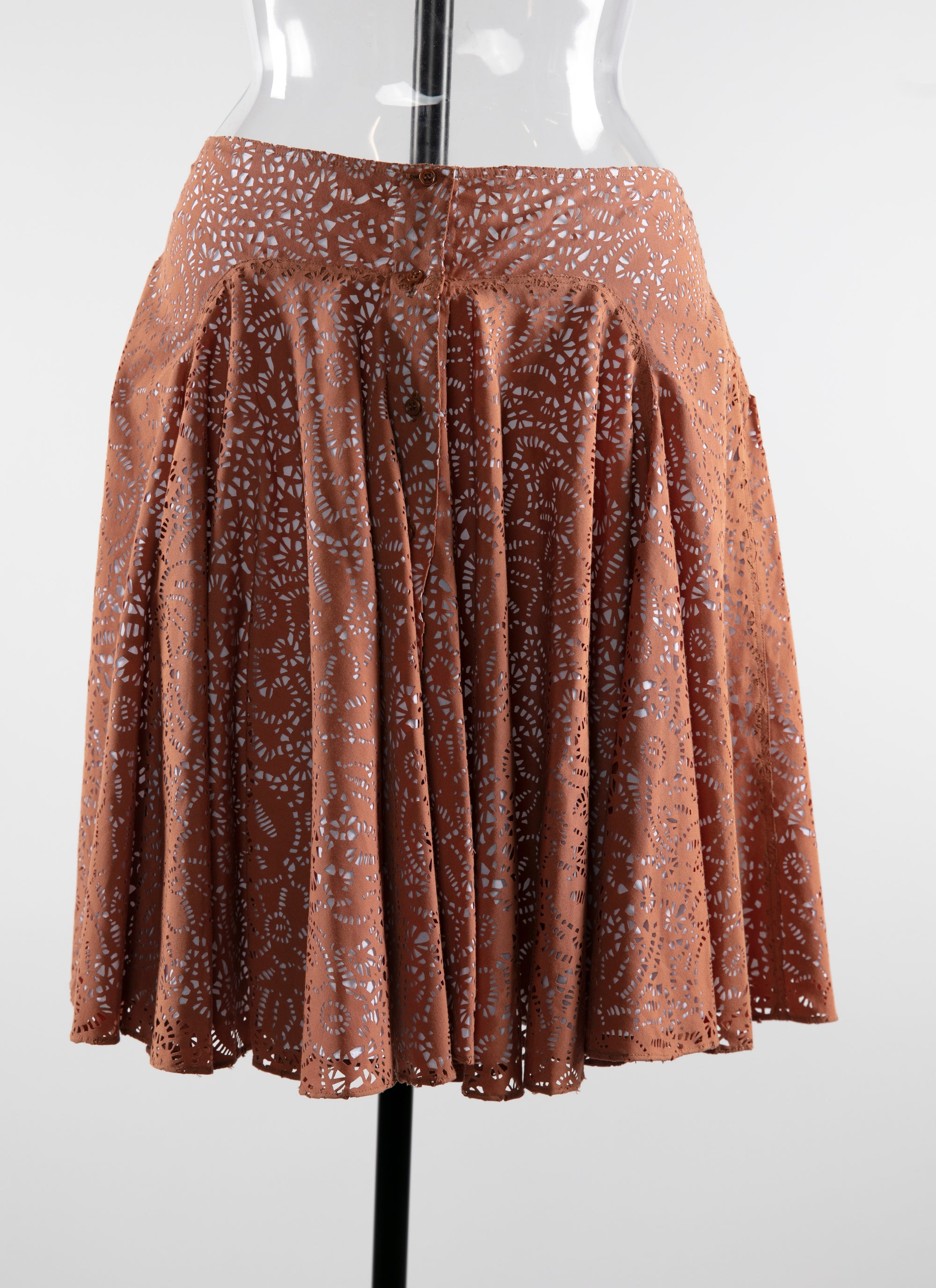 Jupe boutonnée ajourée sans doublure - Caramel