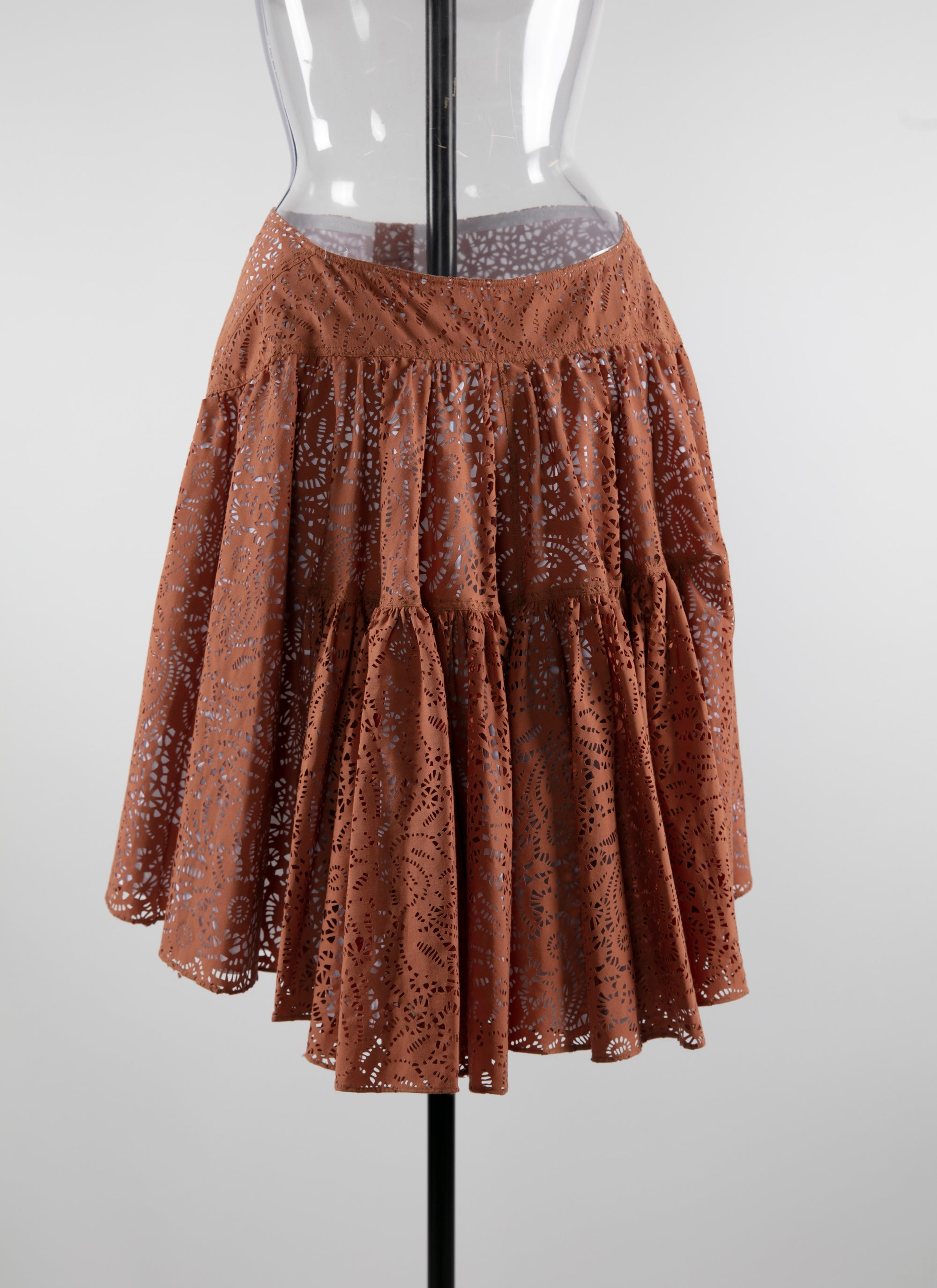 Jupe boutonnée ajourée sans doublure - Caramel