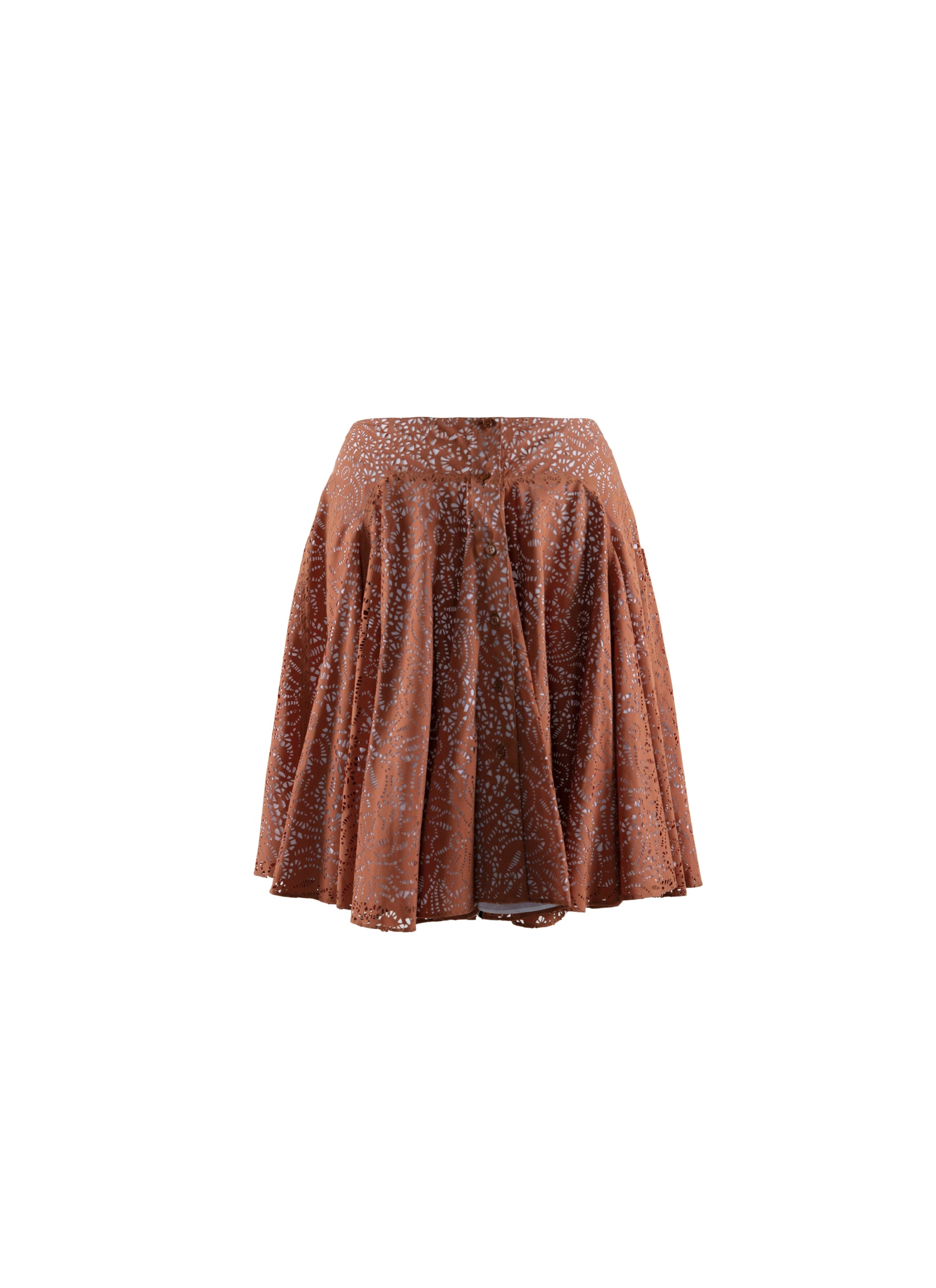 Jupe boutonnée ajourée sans doublure - Caramel