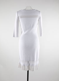 Square neck dress with 3/4 length sleeves and lace hem - White iridescent