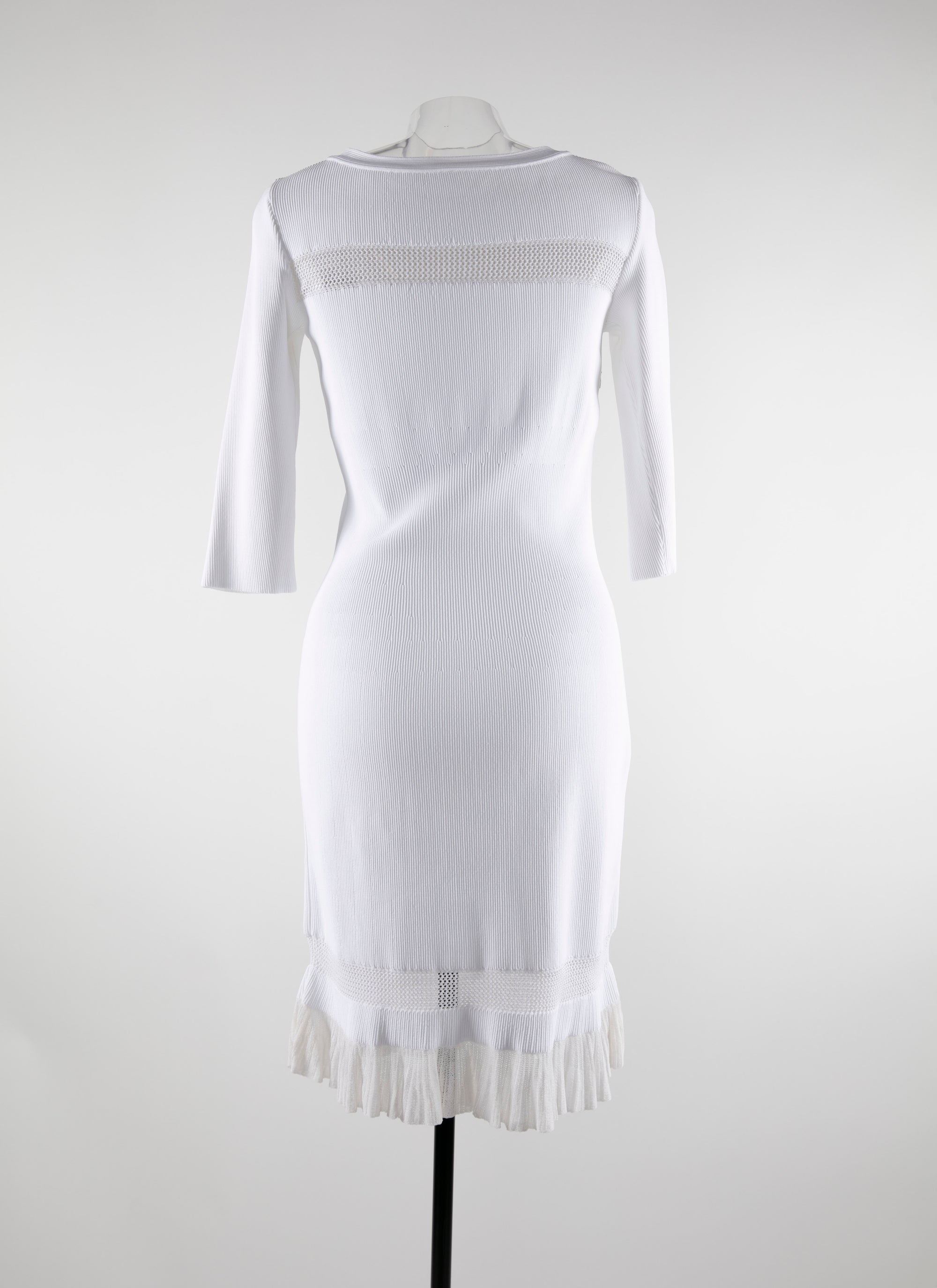Square neck dress with 3/4 length sleeves and lace hem - White iridescent