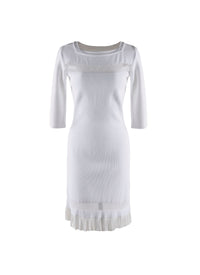 Square neck dress with 3/4 length sleeves and lace hem - White iridescent