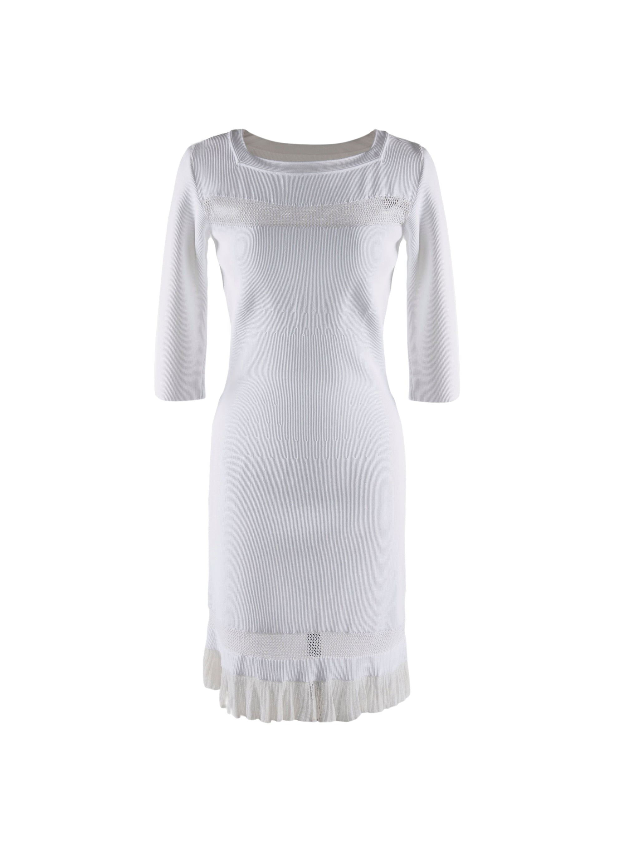 Square neck dress with 3/4 length sleeves and lace hem - White iridescent