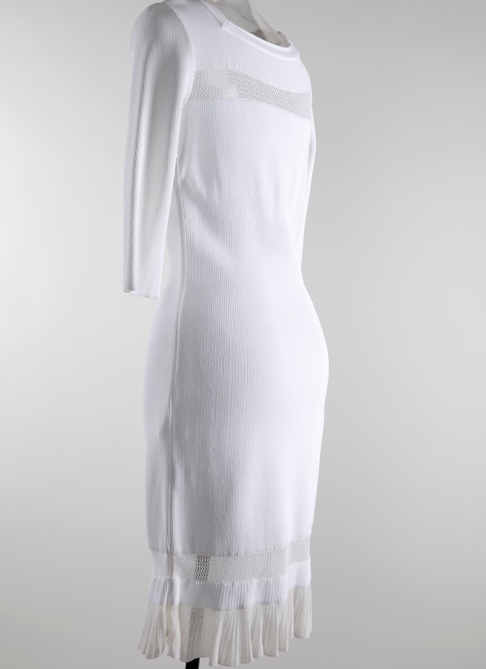 Square neck dress with 3/4 length sleeves and lace hem - White iridescent