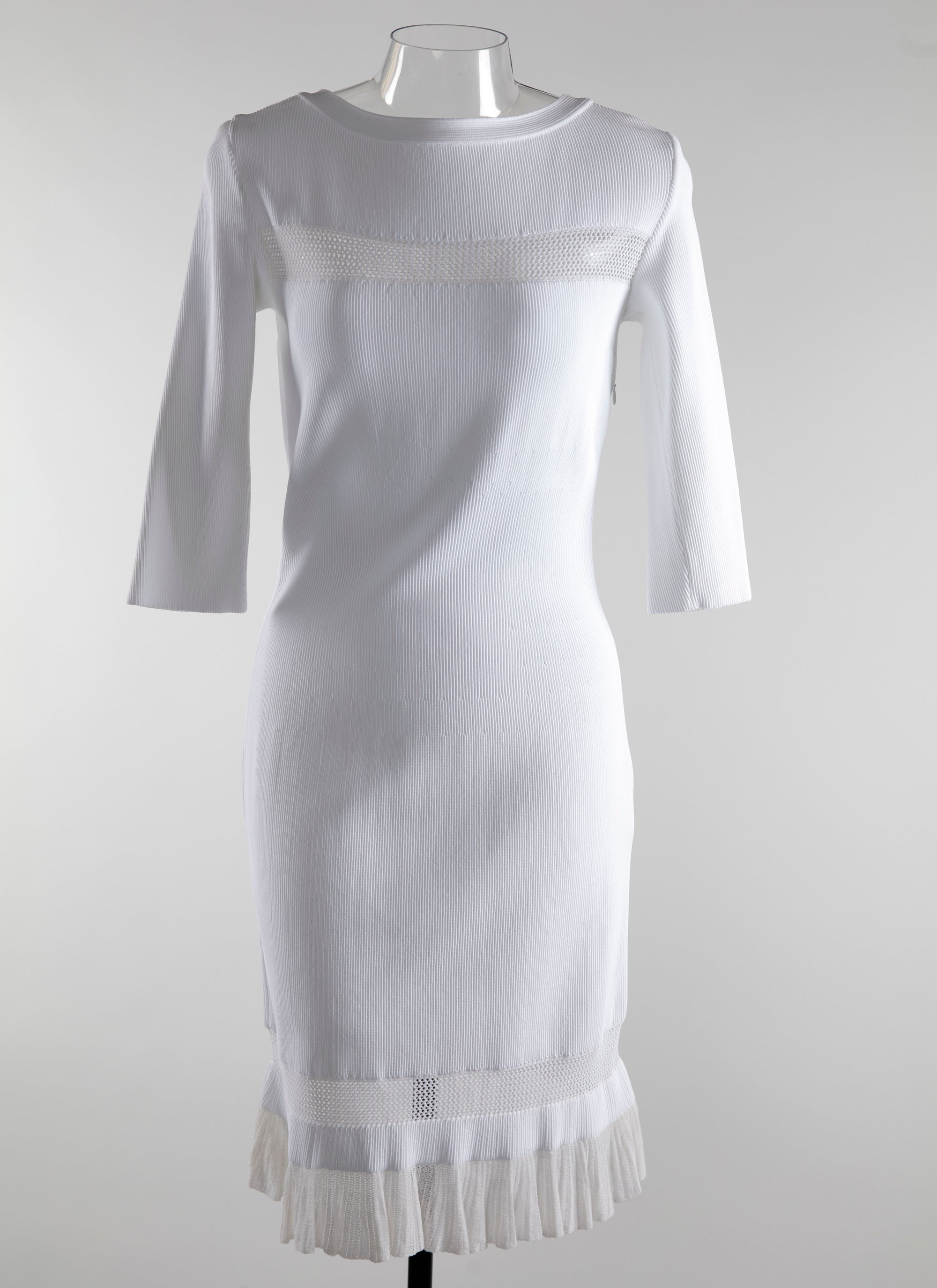 Square neck dress with 3/4 length sleeves and lace hem - White iridescent