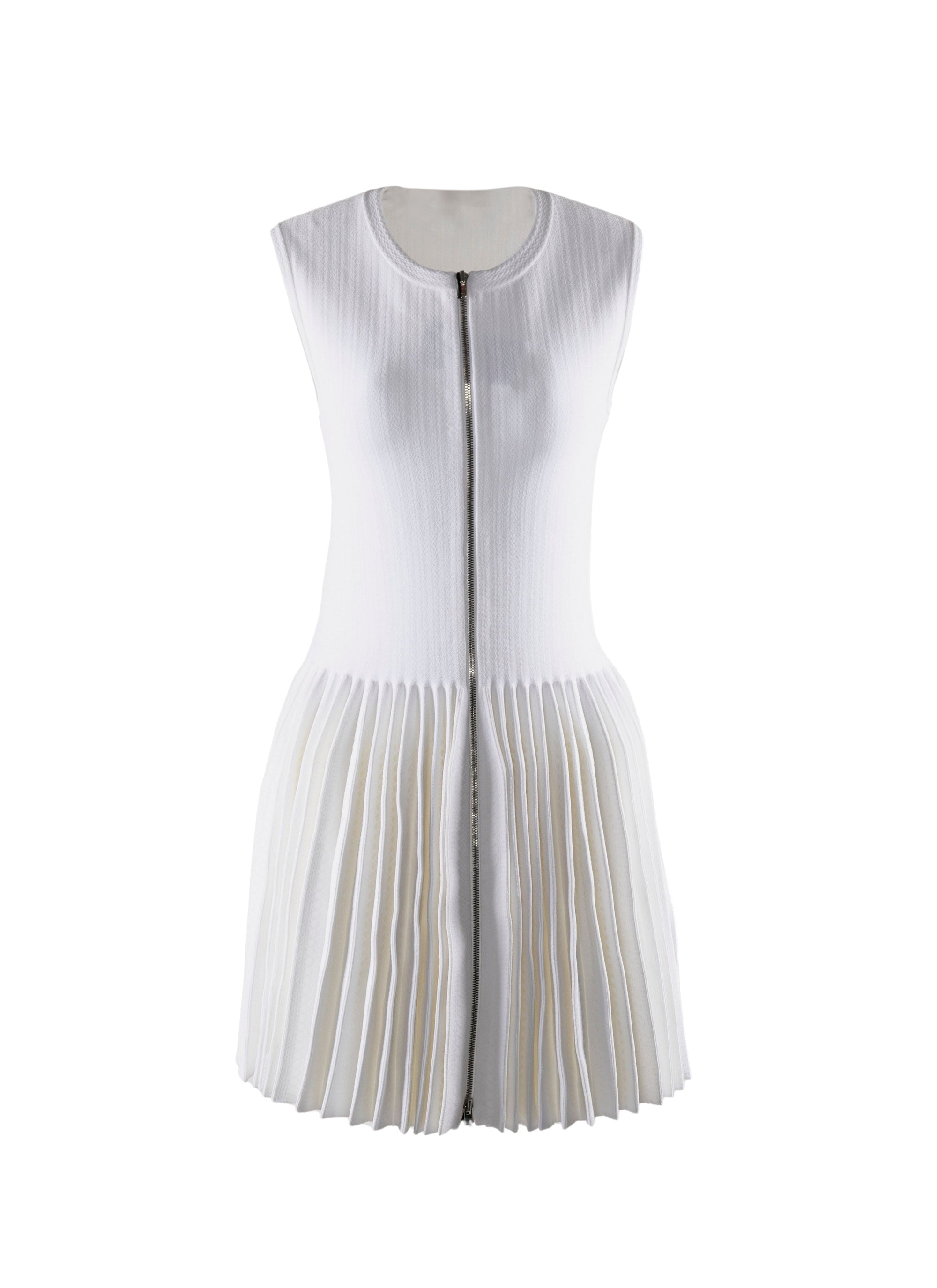 Sleeveless pleated zip dress - White iridescent