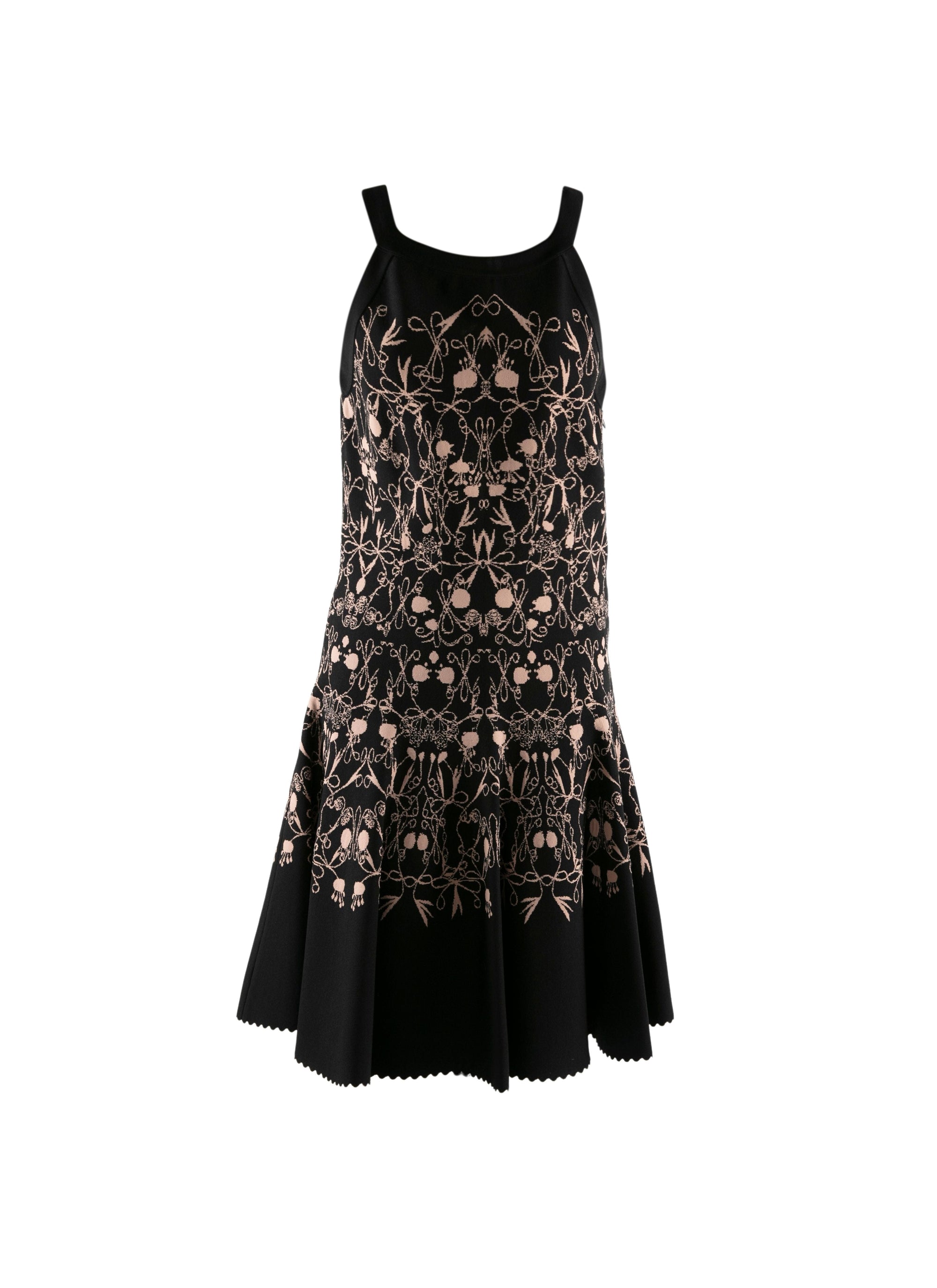 Robe à bretelles à ourlet festonné - Noir & Chair