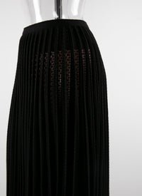 Long skirt in pleated wool with embroidered detail - Black intense