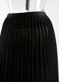 Long skirt in pleated wool with embroidered detail - Black intense