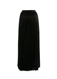 Long skirt in pleated wool with embroidered detail - Black intense