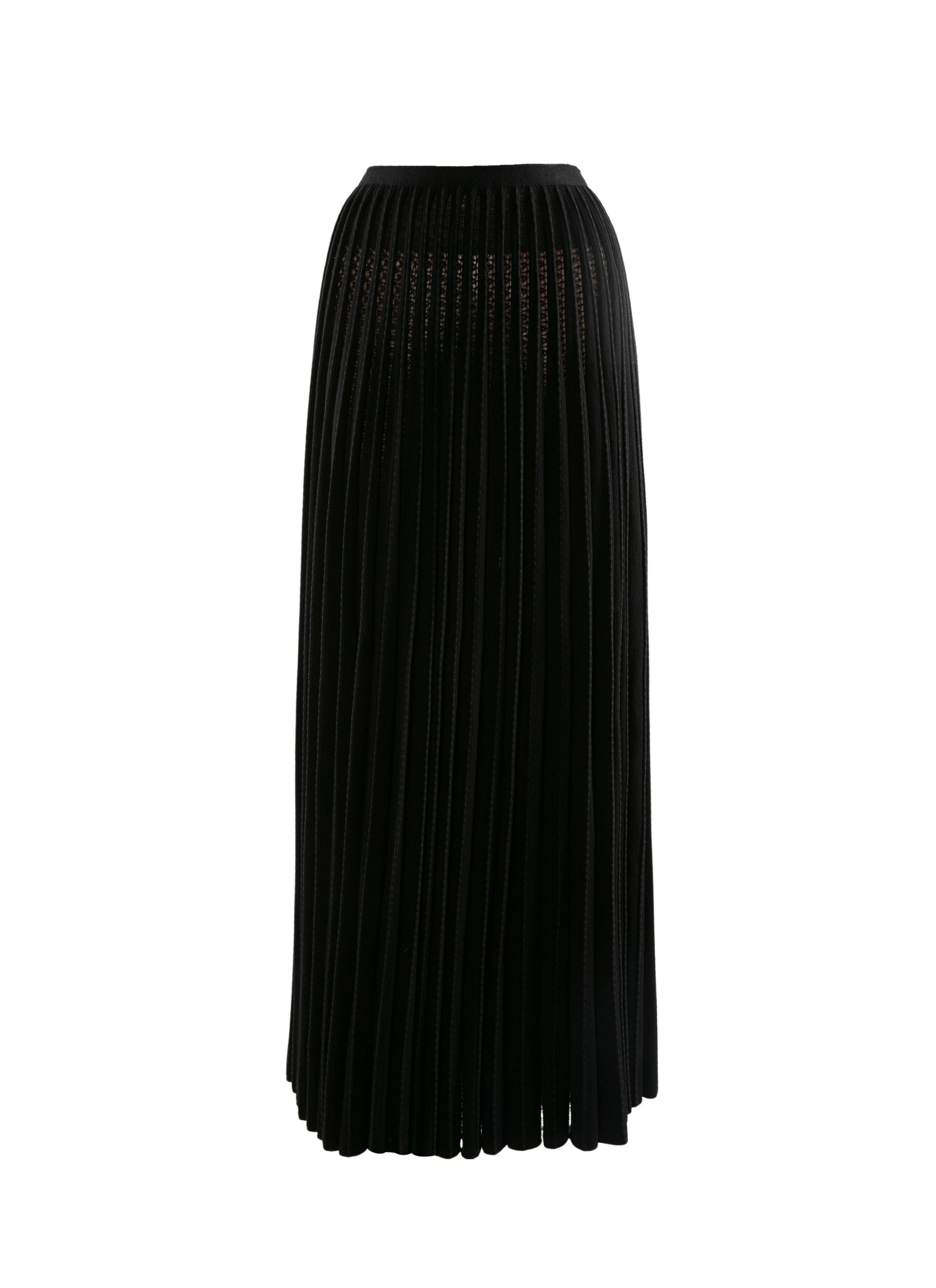 Long skirt in pleated wool with embroidered detail - Black intense