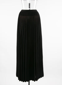 Long skirt in pleated wool with embroidered detail - Black intense