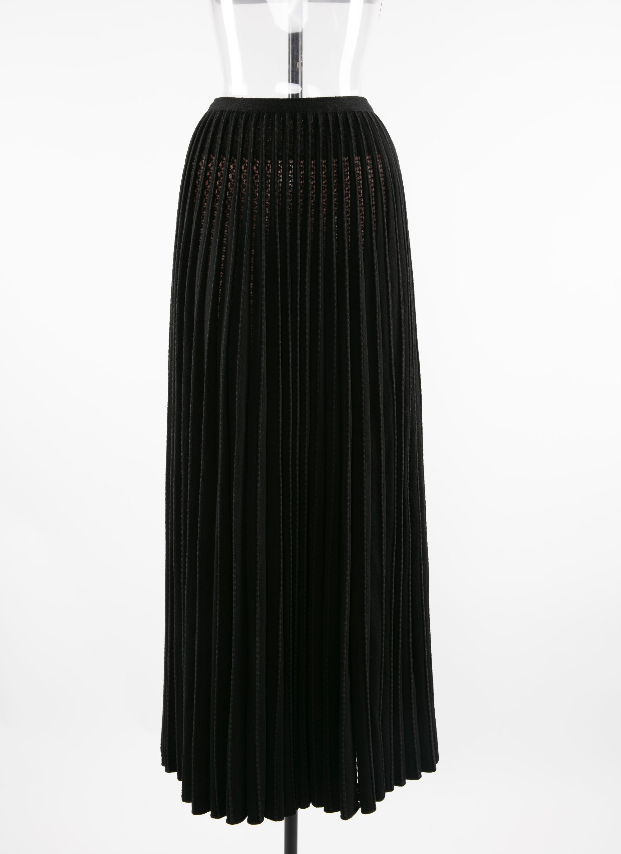 Long skirt in pleated wool with embroidered detail - Black intense