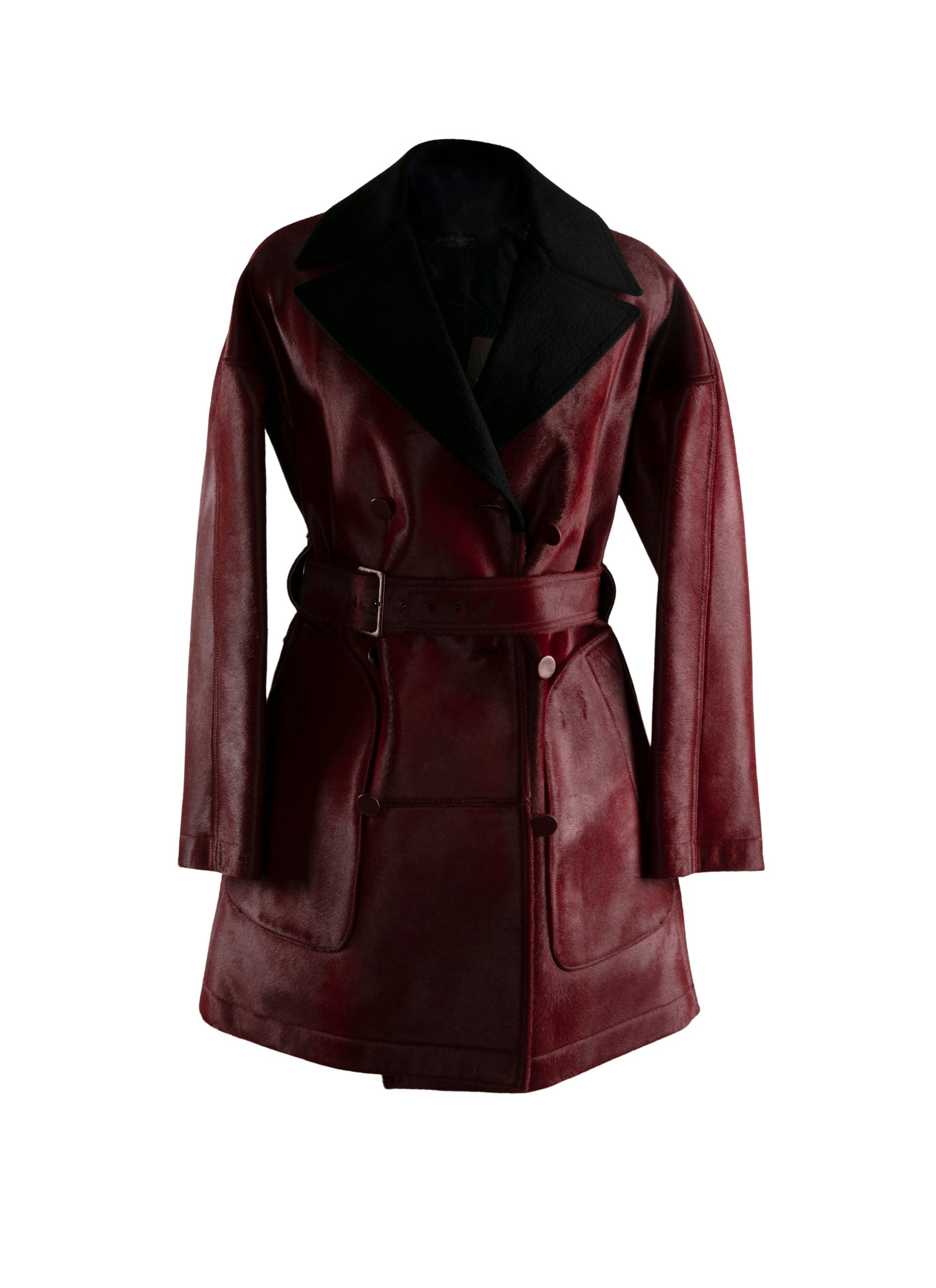 Short leather trench coat - Garnet & Black