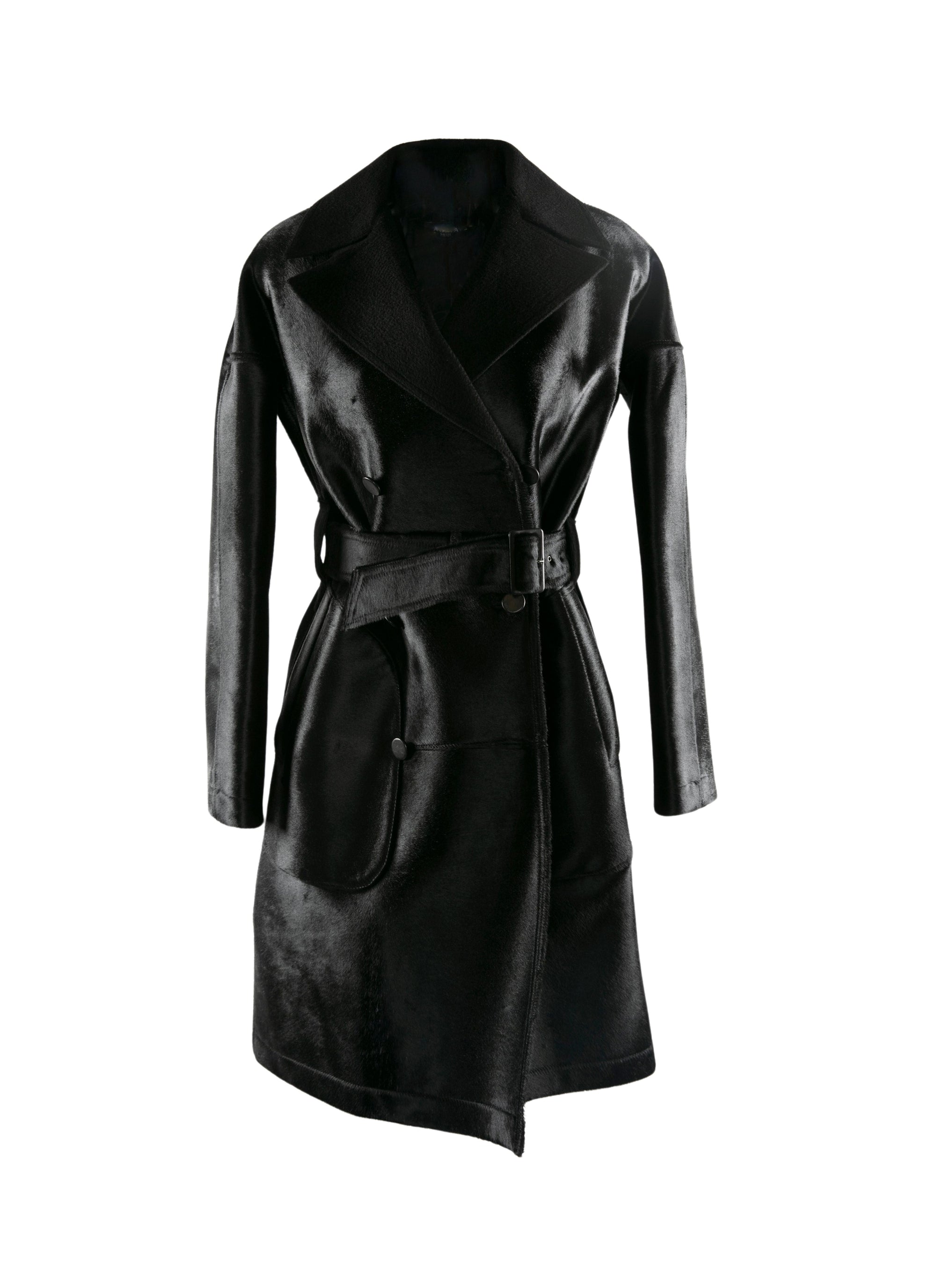 Regular leather trench coat - Black & Black